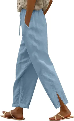 Women Linen Pants 2025 Wide Leg Casual Palazzo Pants Cotton Linen Lounge Beach Summer Pants with Pockets