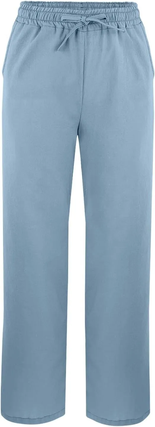 Women Linen Pants 2025 Wide Leg Casual Palazzo Pants Cotton Linen Lounge Beach Summer Pants with Pockets