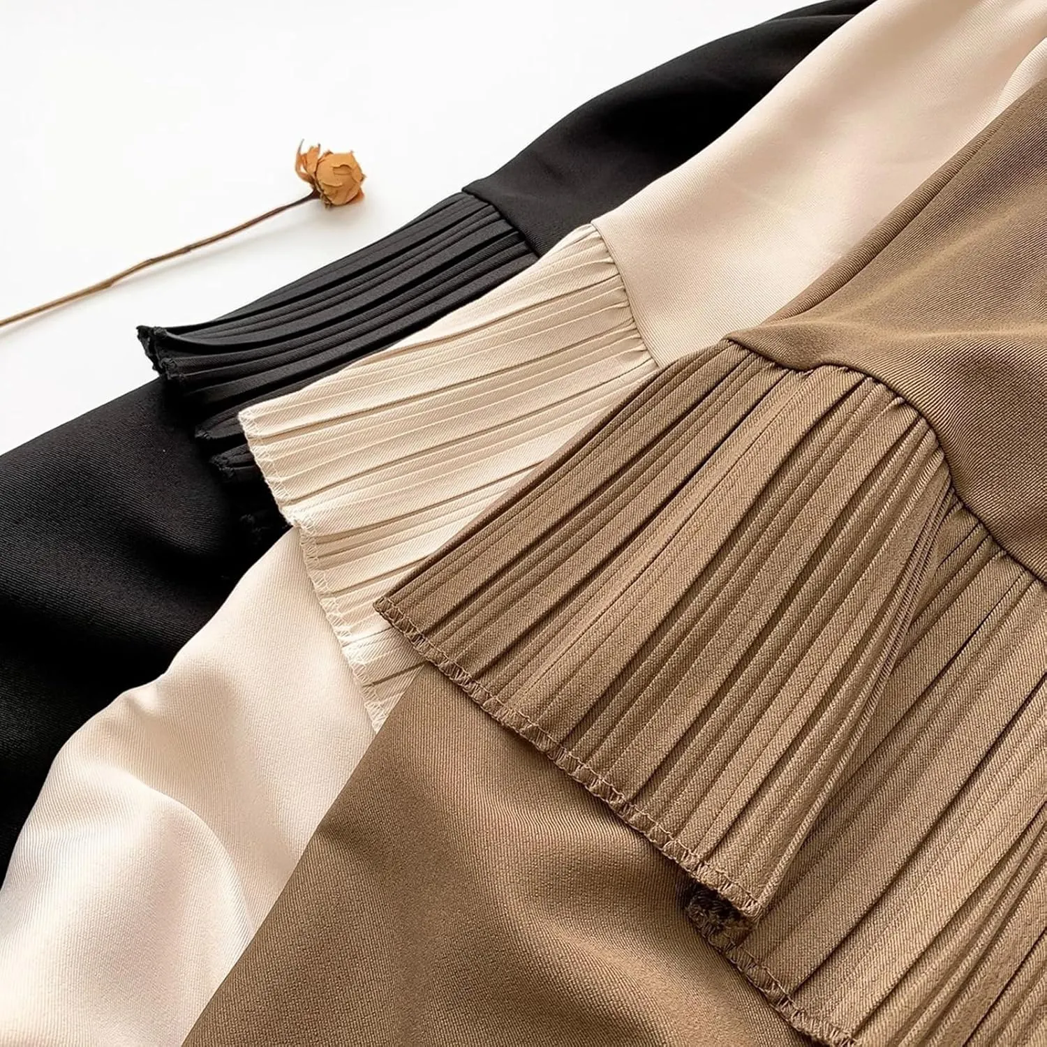 Women Pleated High Elastic Waist Skirt Ruffled A-Line Swing Skirt Midi Skirt Vintage Long Skirts