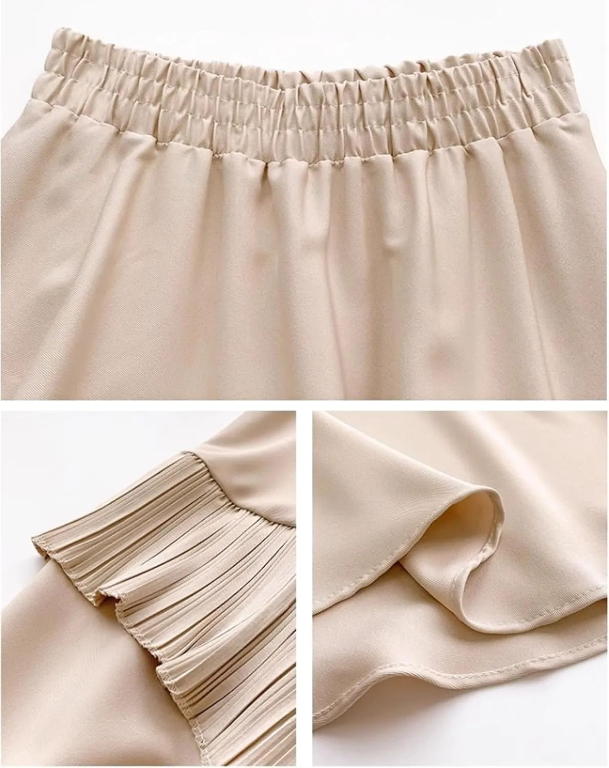 Women Pleated High Elastic Waist Skirt Ruffled A-Line Swing Skirt Midi Skirt Vintage Long Skirts