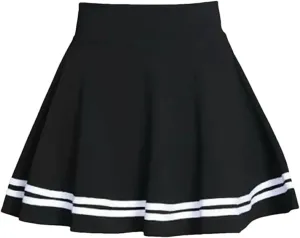Women Skirt Solid Color Sexy High Waist Stripe Midi Pleated Skirts Girls Black White A Line Mini School Skirt Uniform
