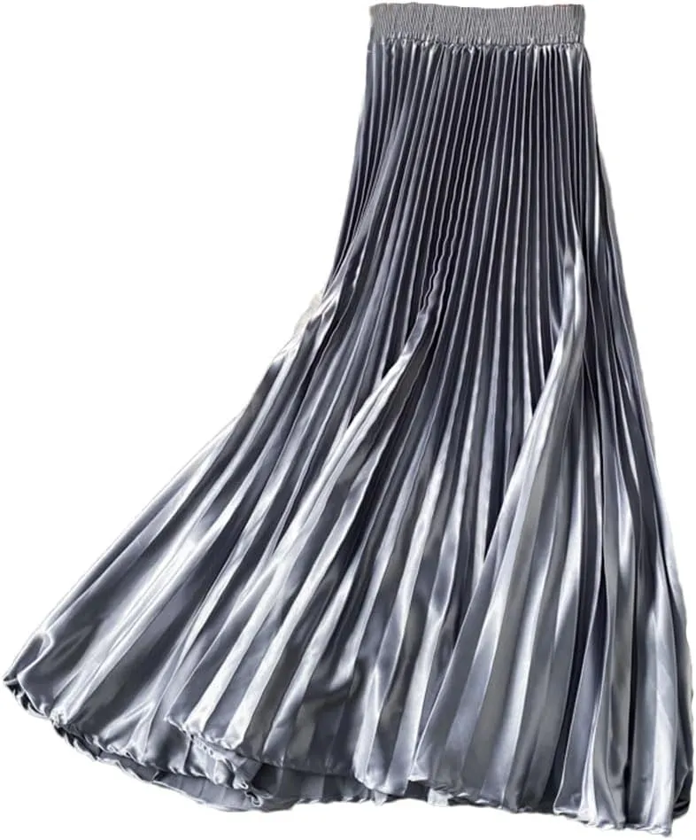 Women Solid Pleated Casual Midi Skirt Vintage High Waist Party A-Line Skirts