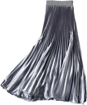 Women Solid Pleated Casual Midi Skirt Vintage High Waist Party A-Line Skirts