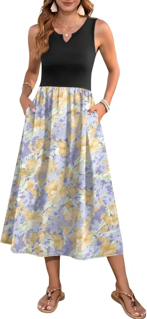 Women Summer Dresses 2025 Casual Sleeveless Beach Vacation Maxi Dresses Cute Floral Long Dress Wedding Guest Dress
