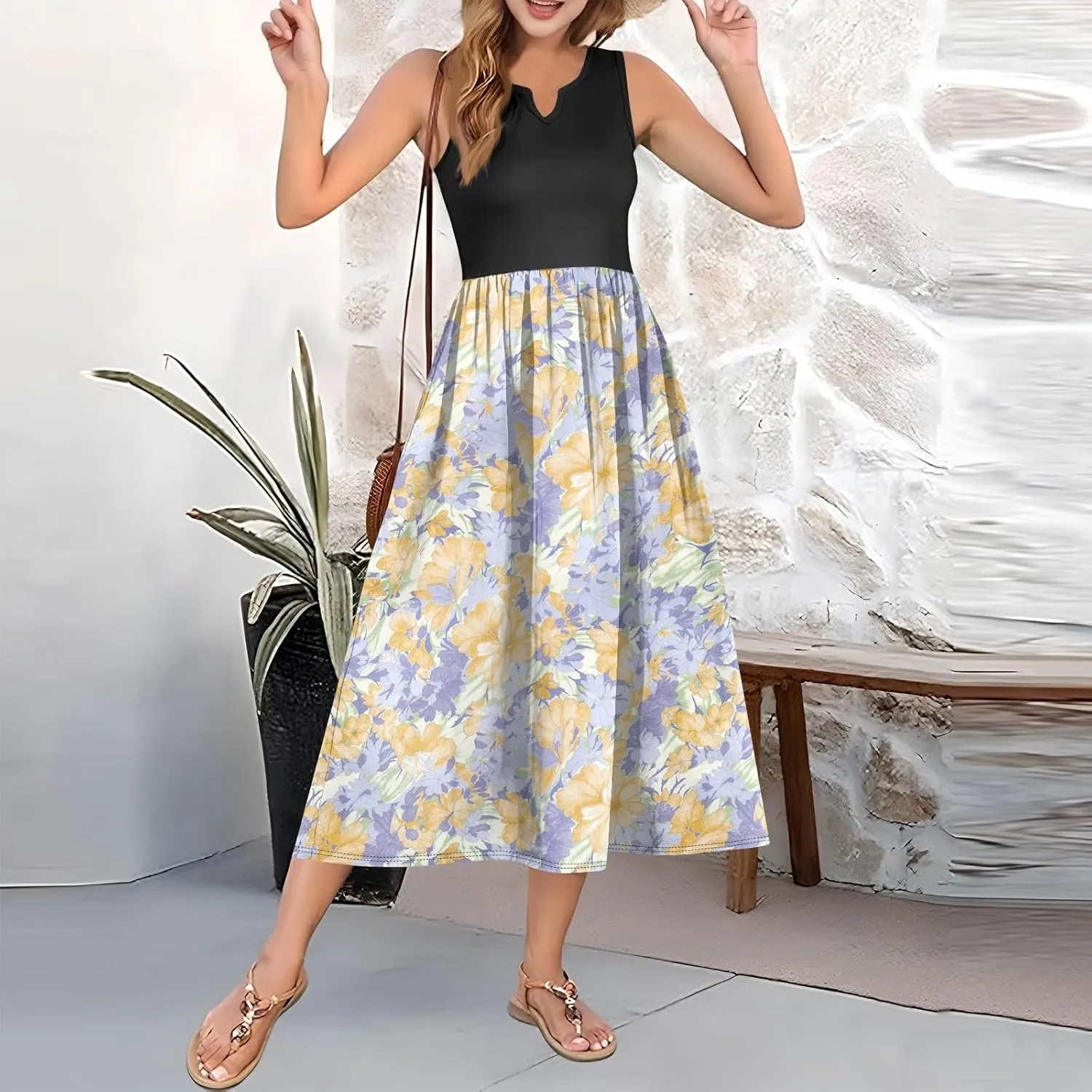 Women Summer Dresses 2025 Casual Sleeveless Beach Vacation Maxi Dresses Cute Floral Long Dress Wedding Guest Dress