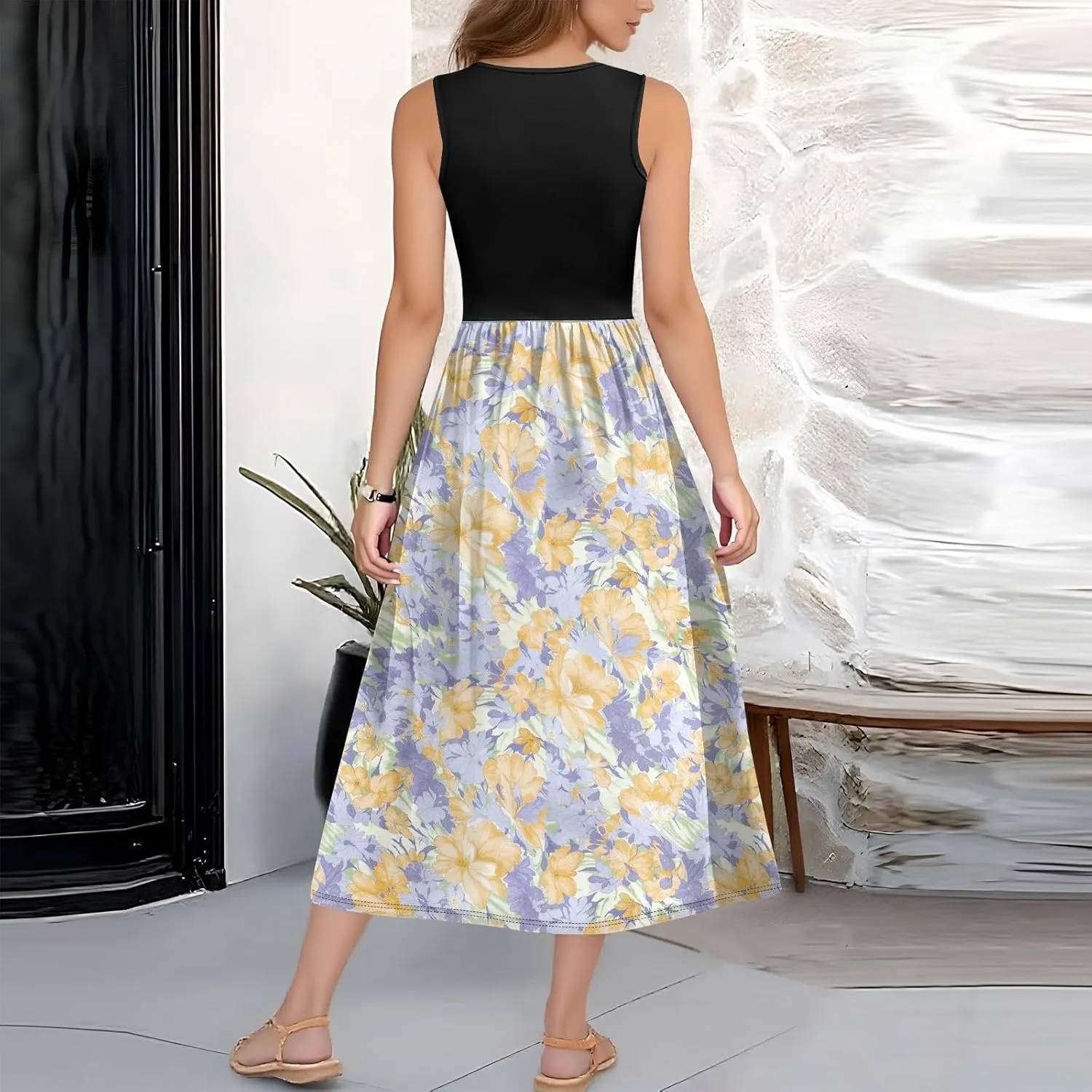 Women Summer Dresses 2025 Casual Sleeveless Beach Vacation Maxi Dresses Cute Floral Long Dress Wedding Guest Dress