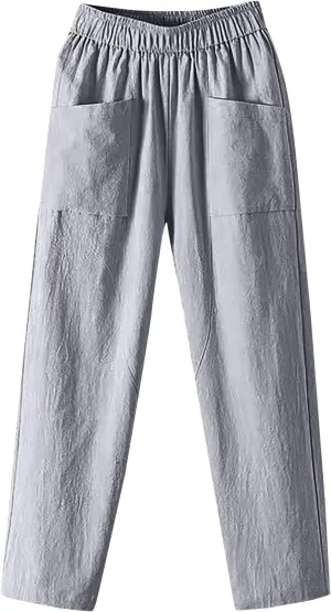 Womens Cargo Pants, Summer Casual Straight Leg Pants Peasant Linen Drawstring High