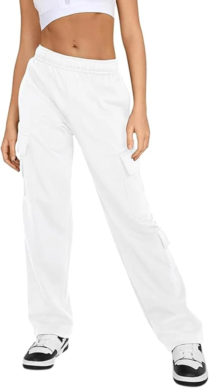 Womens Cargo Sweatpants High Waisted Drawstring Baggy Joggers Pants Straight Leg Casual Track Pant Trousers 2025