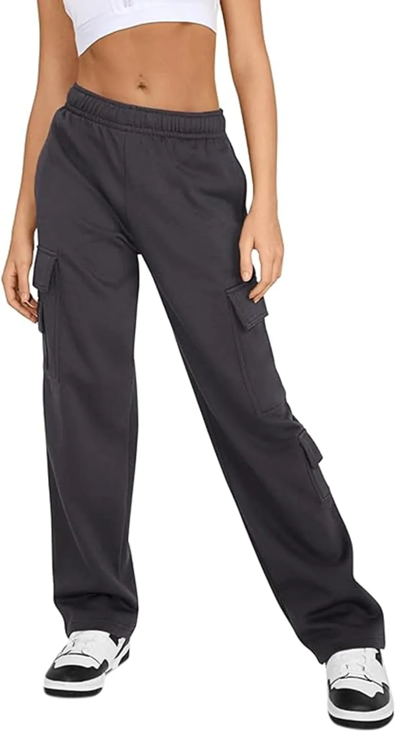 Womens Cargo Sweatpants High Waisted Drawstring Baggy Joggers Pants Straight Leg Casual Track Pant Trousers 2025