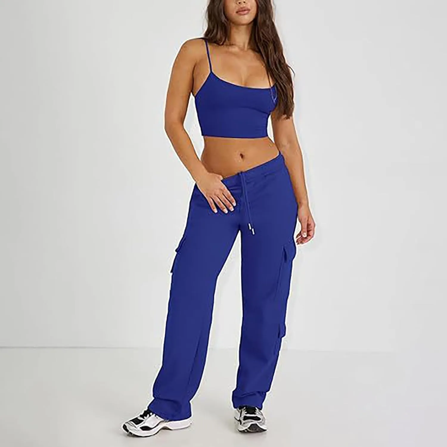 Womens Cargo Sweatpants High Waisted Drawstring Baggy Joggers Pants Straight Leg Casual Track Pant Trousers 2025