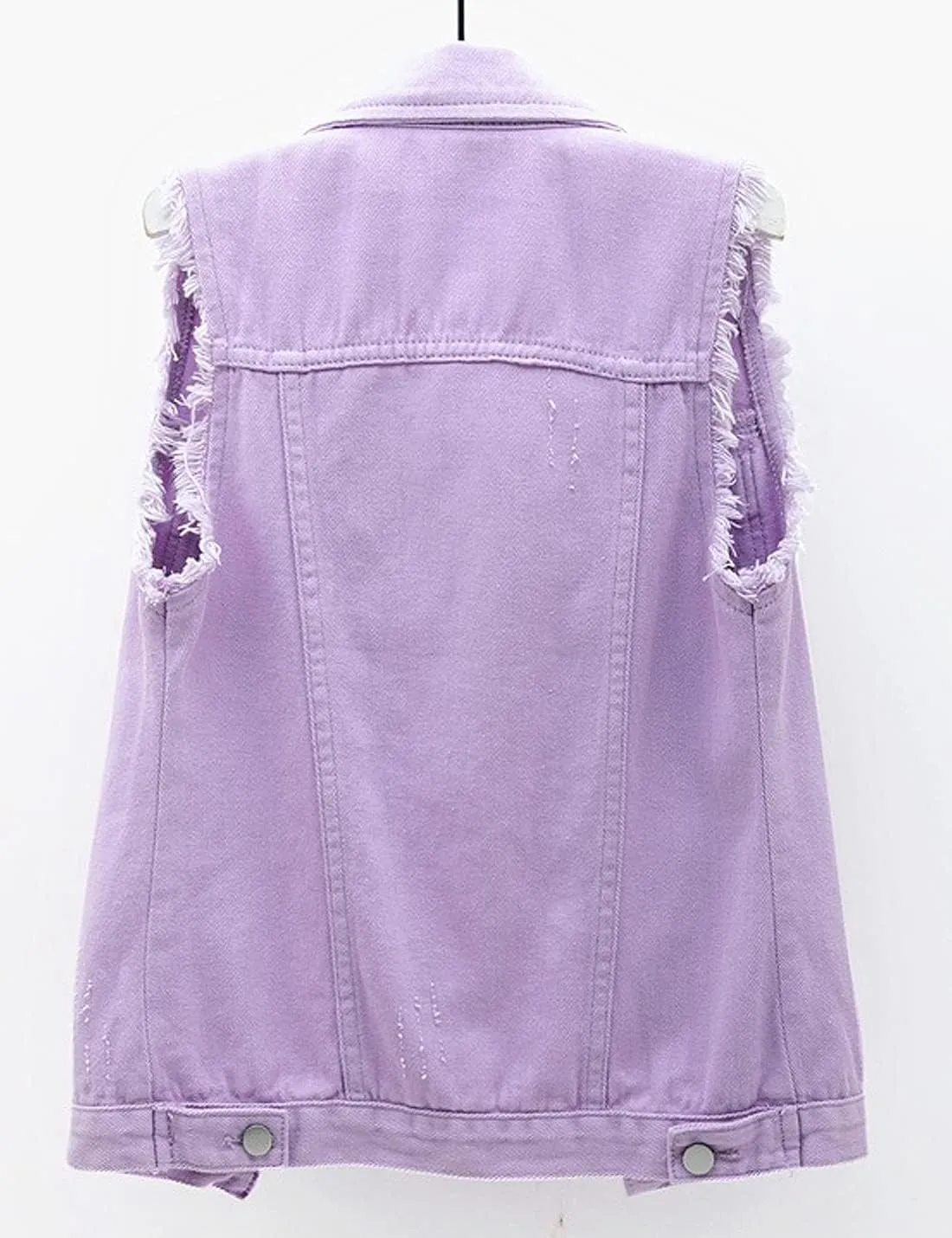 Women's Casual Denim Waistcoat Slim Fit Frayed Sleeveless Jacket Ripped Tops with Pockets