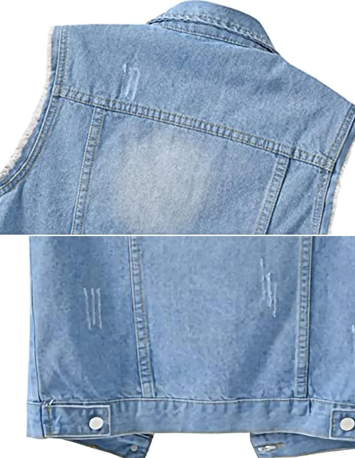 Women's Casual Denim Waistcoat Slim Fit Frayed Sleeveless Jacket Ripped Tops with Pockets