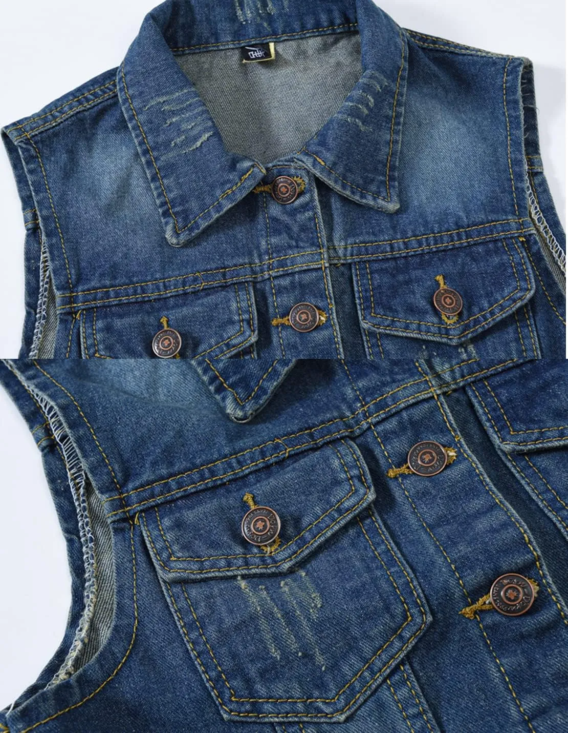Women's Casual Denim Waistcoat Slim Fit Frayed Sleeveless Jacket Ripped Tops with Pockets