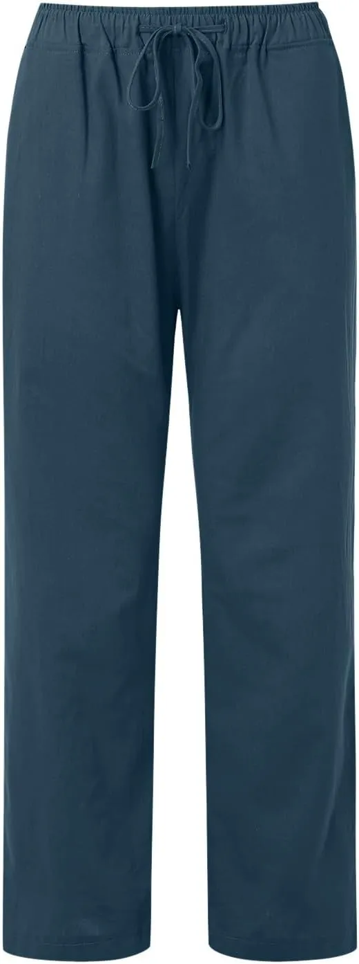 Womens Casual Linen Pants Baggy High Waist Drawstring Straight Leg Pants Summer Lounge Trousers with Pockets