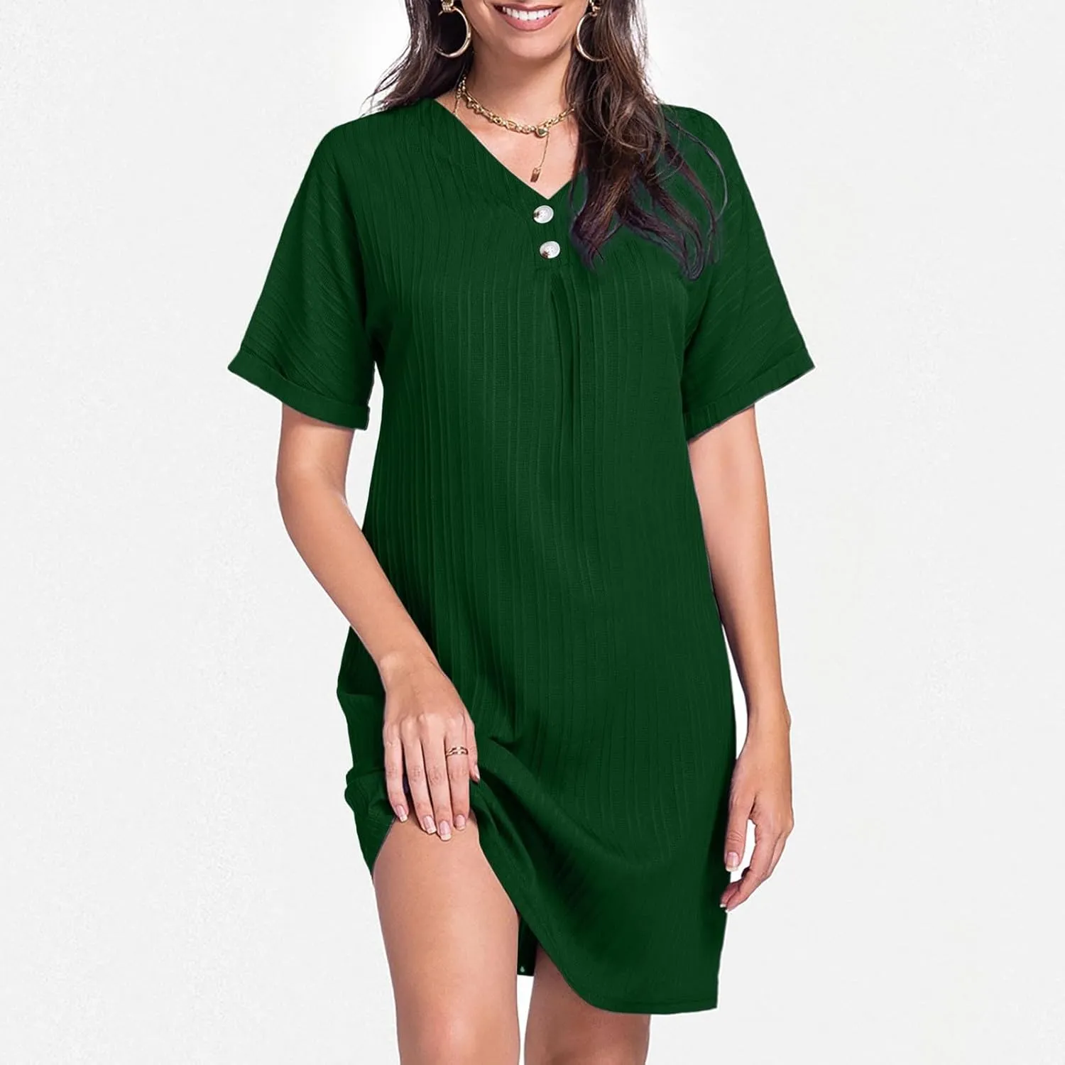 Womens Cotton Shirt Dress Summer Casual Short Sleeve Button Down Beach Cover Up Shirts with Pockets