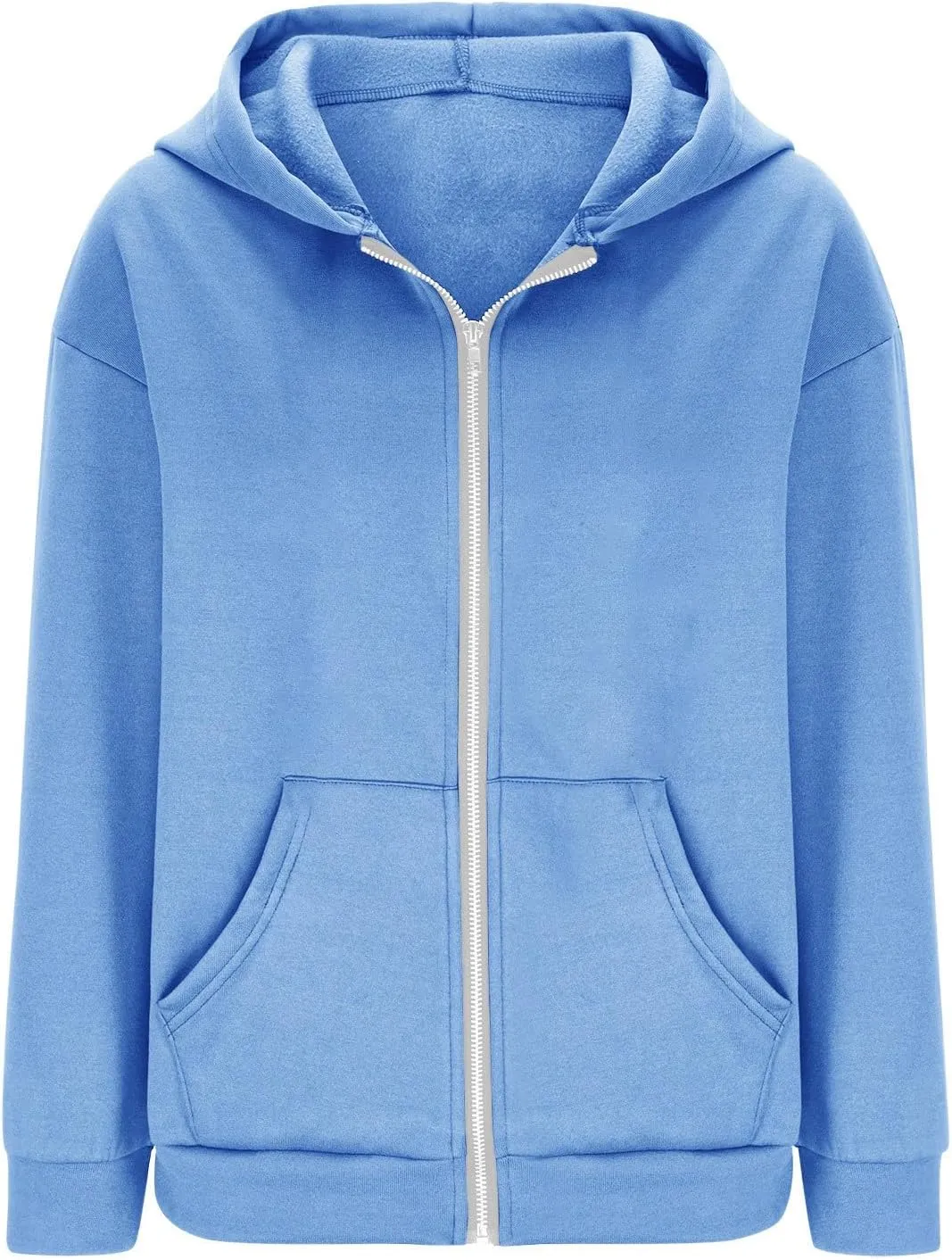 Women's Full Zip Up Lightweight Oversized Hoodie Long Sleeve Hooded Sweatshirts Jacket Coat with Pockets