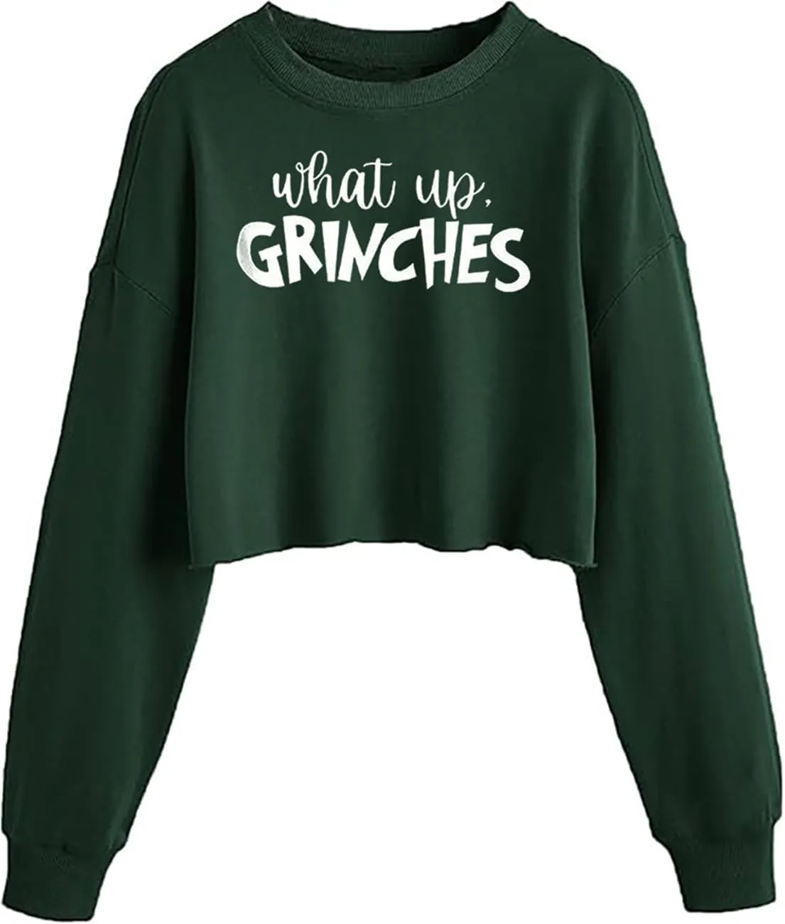 Women's Funny Christmas Graphic Crop Sweatshirts Xmas Holiday Party Casual Lantern Long Sleeve Pullover Tops