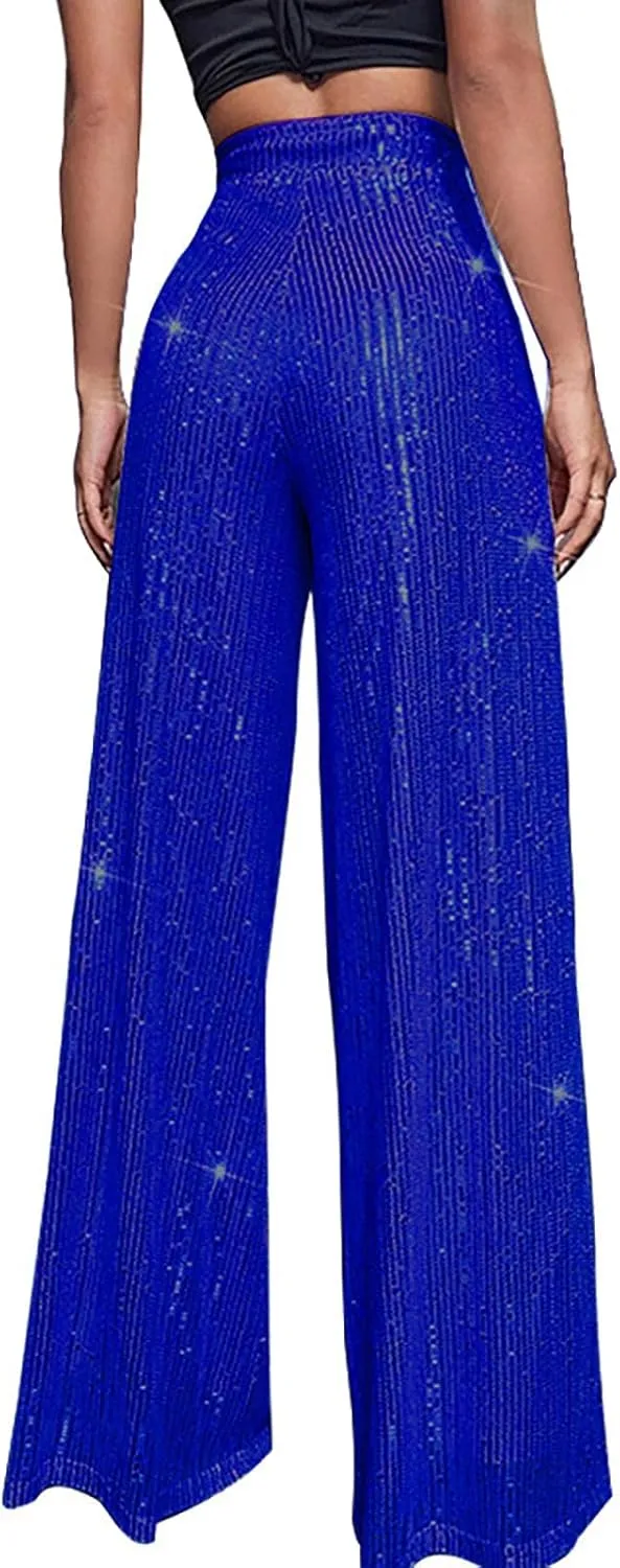 Women's Glitter Wide Leg Pants Women's Solid Color Sequins Fashion Casual Straight Pants Casual Loose Long Pant