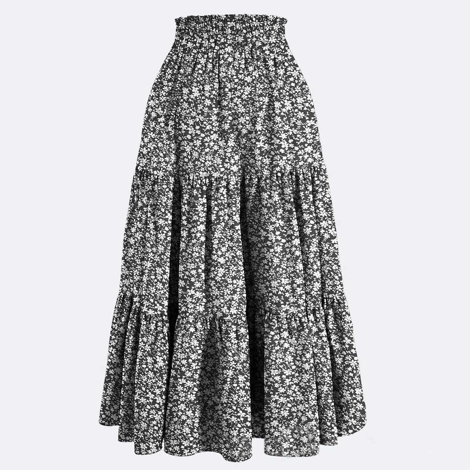Women's High Elastic Waist Bohemian Midi Skirt - Pleated Ruffle A-Line Skirt for Casual Wear