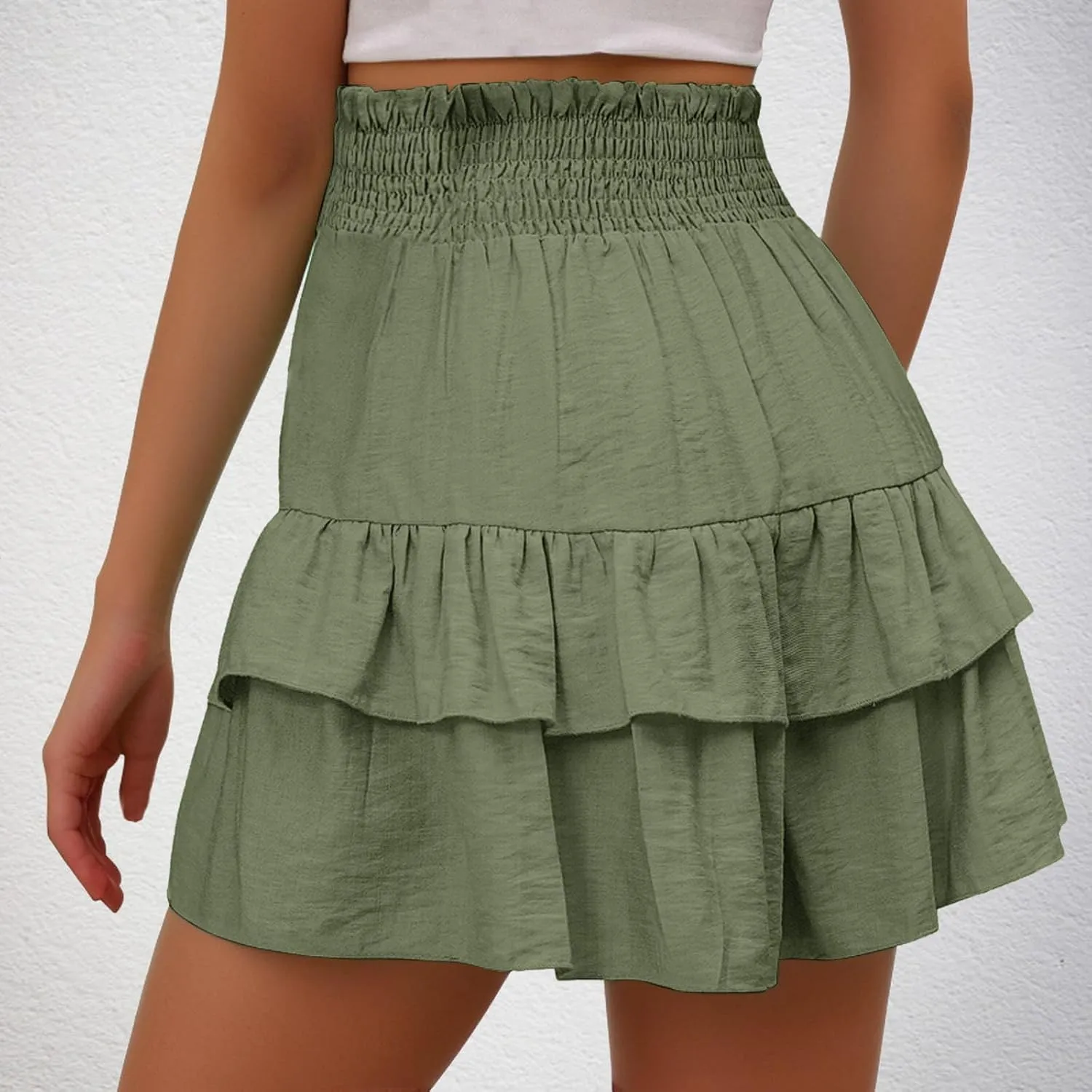 Women's High Waisted Pleated Skirts Boho Ruffle Tiered Shorts Beach Vacation Short Summer Comfy Flowy Skirt
