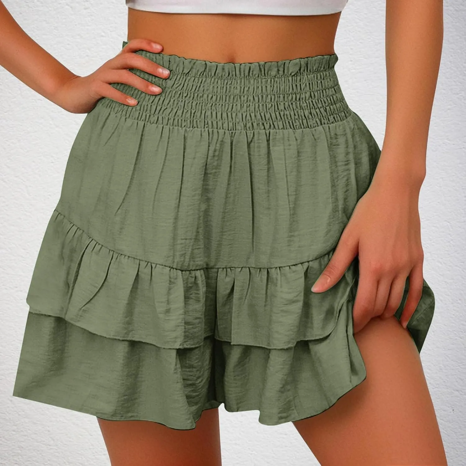 Women's High Waisted Pleated Skirts Boho Ruffle Tiered Shorts Beach Vacation Short Summer Comfy Flowy Skirt