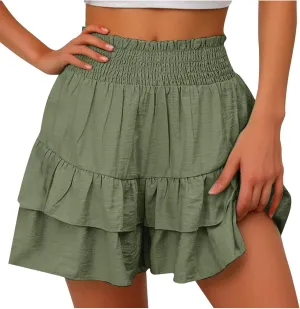 Women's High Waisted Pleated Skirts Boho Ruffle Tiered Shorts Beach Vacation Short Summer Comfy Flowy Skirt
