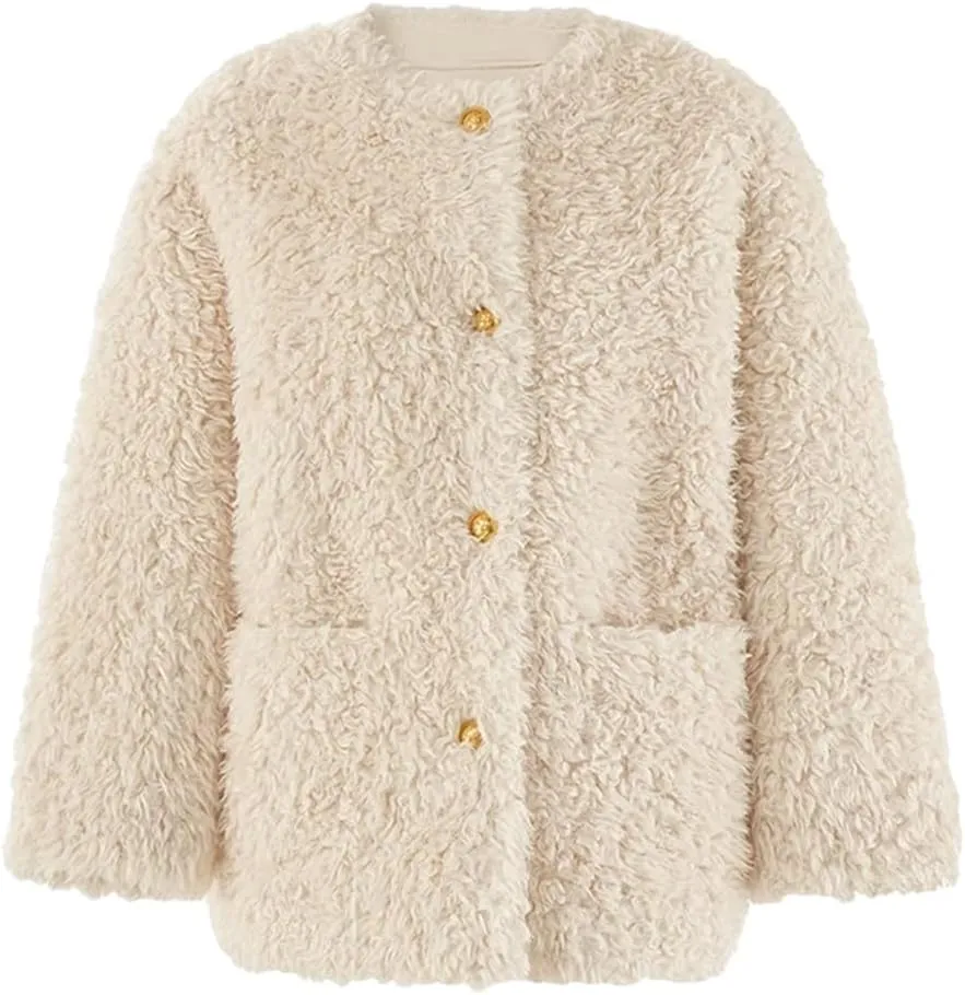 Women's Jackets Round Neck Loose Single Breasted Long Sleeve Cotton-Padded Coat