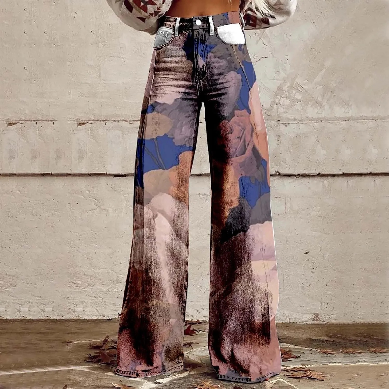 Womens Loose Fit Trousers Tie Dye High Waist Flare Wide Leg Baggy Loungre Pants Fashion Vintage Workout Palazzo Pants