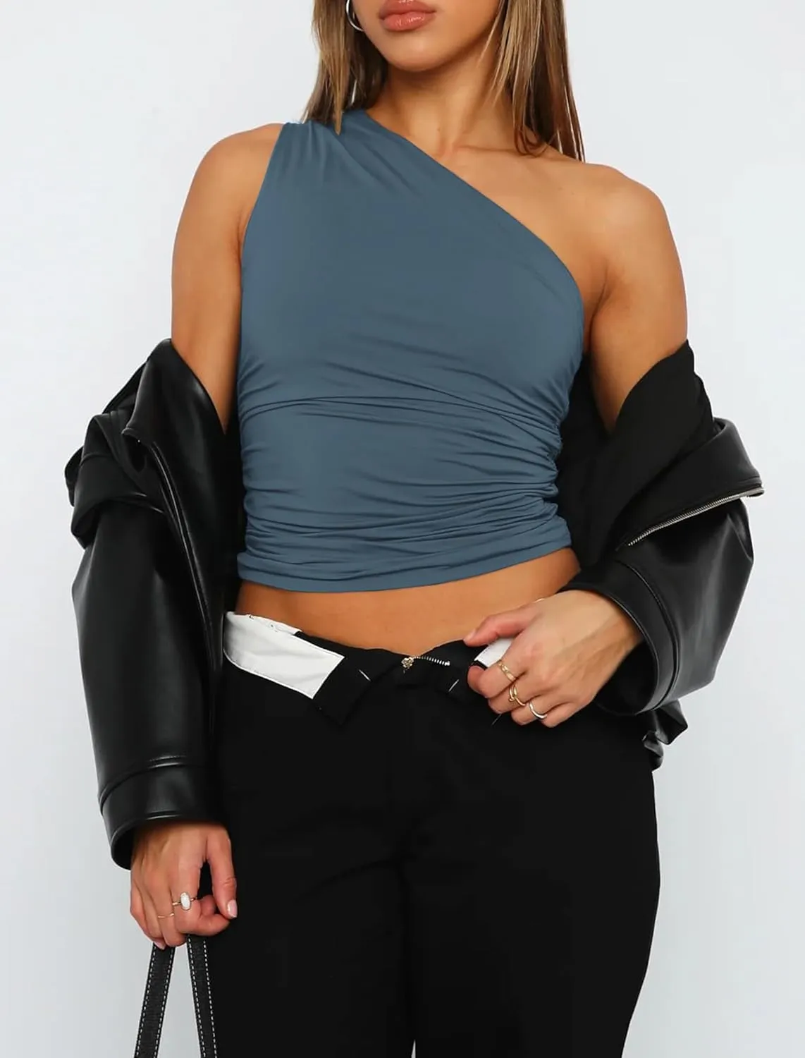 Womens One Shoulder Shirts Going Out Crop Tops Basic Sexy Slim Fit Y2K Tank Top Summer Fashion 2025