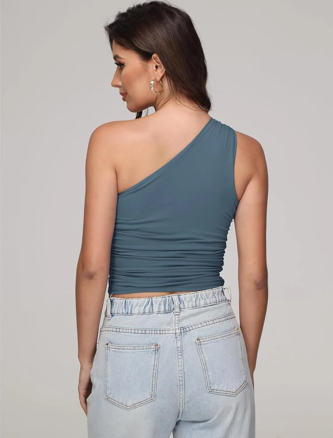 Womens One Shoulder Shirts Going Out Crop Tops Basic Sexy Slim Fit Y2K Tank Top Summer Fashion 2025