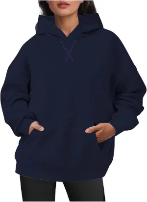 Womens Oversized Hoodies Trendy Preppy Sweatshirts Casual Pocket Drop Shoulder Pullover Sweater Fall Outfits