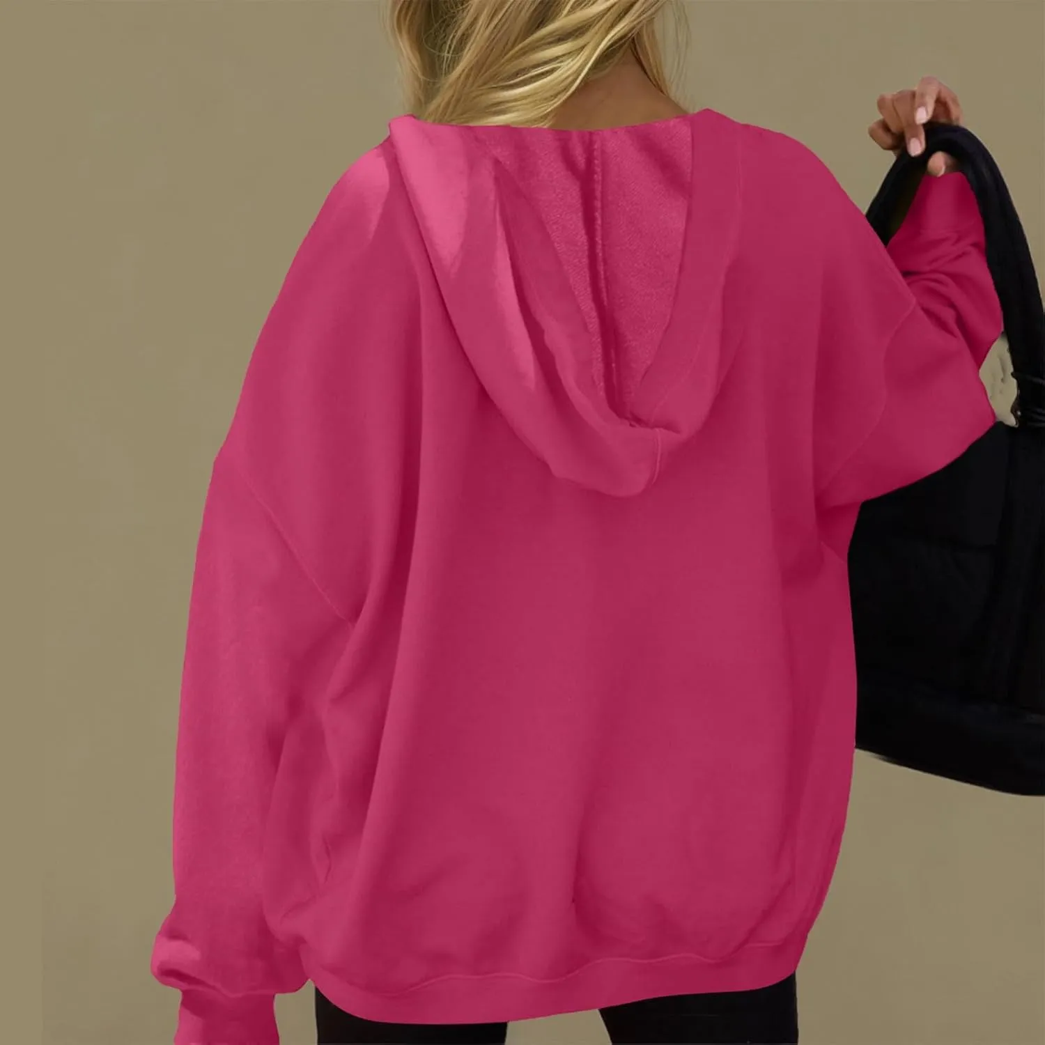 Womens Oversized Hoodies V Neck Sweatshirts Solid Long Sleeve Pullover Casual Fall Clothes 2024 Trendy Hooded Top