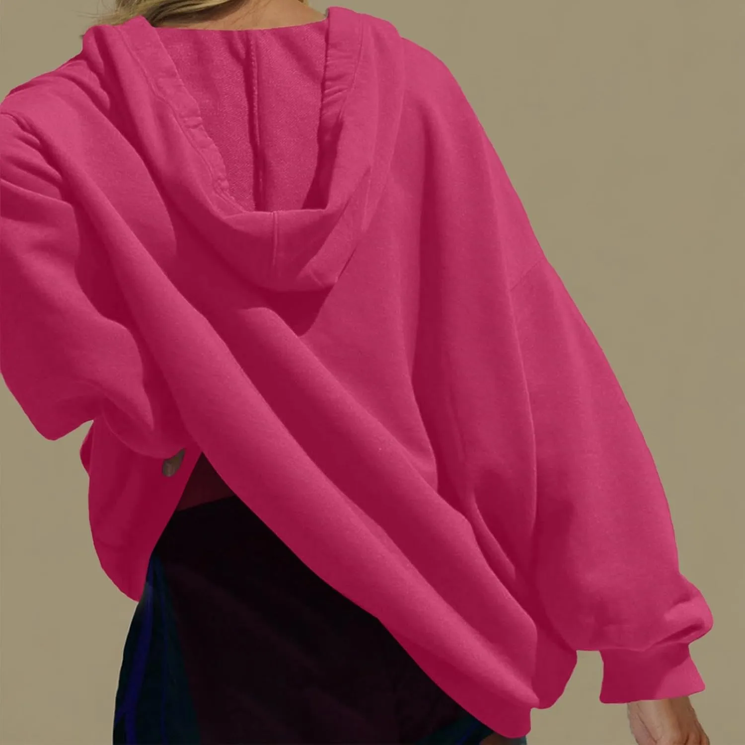 Womens Oversized Hoodies V Neck Sweatshirts Solid Long Sleeve Pullover Casual Fall Clothes 2024 Trendy Hooded Top