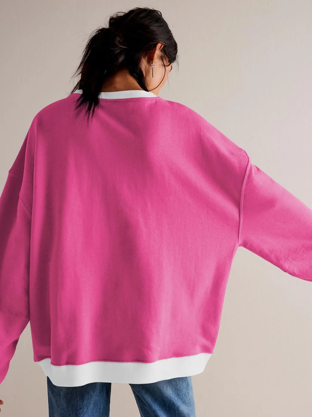 Women's Oversized Sweatshirt Casual Crewneck Shirt Long Sleeve Color block Pullover Tunic Tops
