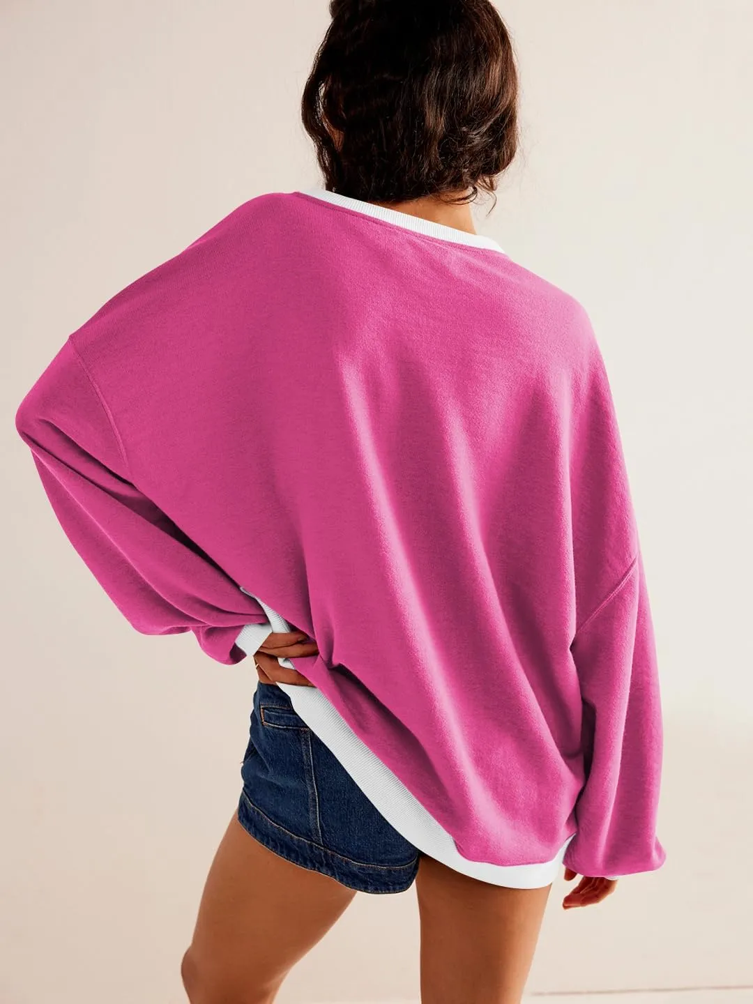 Women's Oversized Sweatshirt Casual Crewneck Shirt Long Sleeve Color block Pullover Tunic Tops