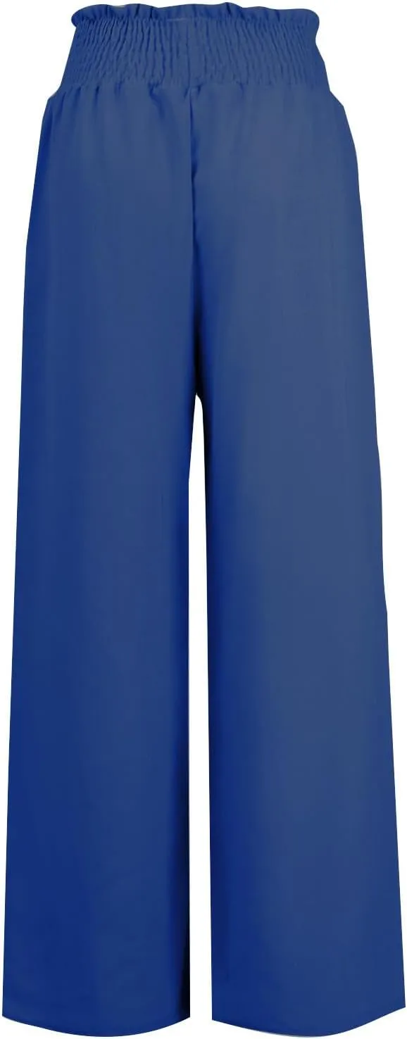 Women's Palazzo Pants Loose Casual Vacation High Waist Lace-Up Wide Leg Trousers Comfy Linen Pants with Pockets