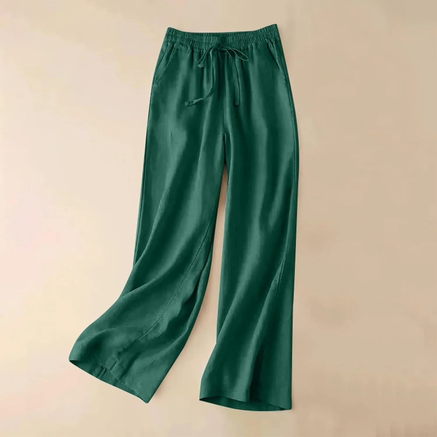 Women's Pants, Wide Leg Cotton Linen Straight High Waisted Pants Lightweight Smocked