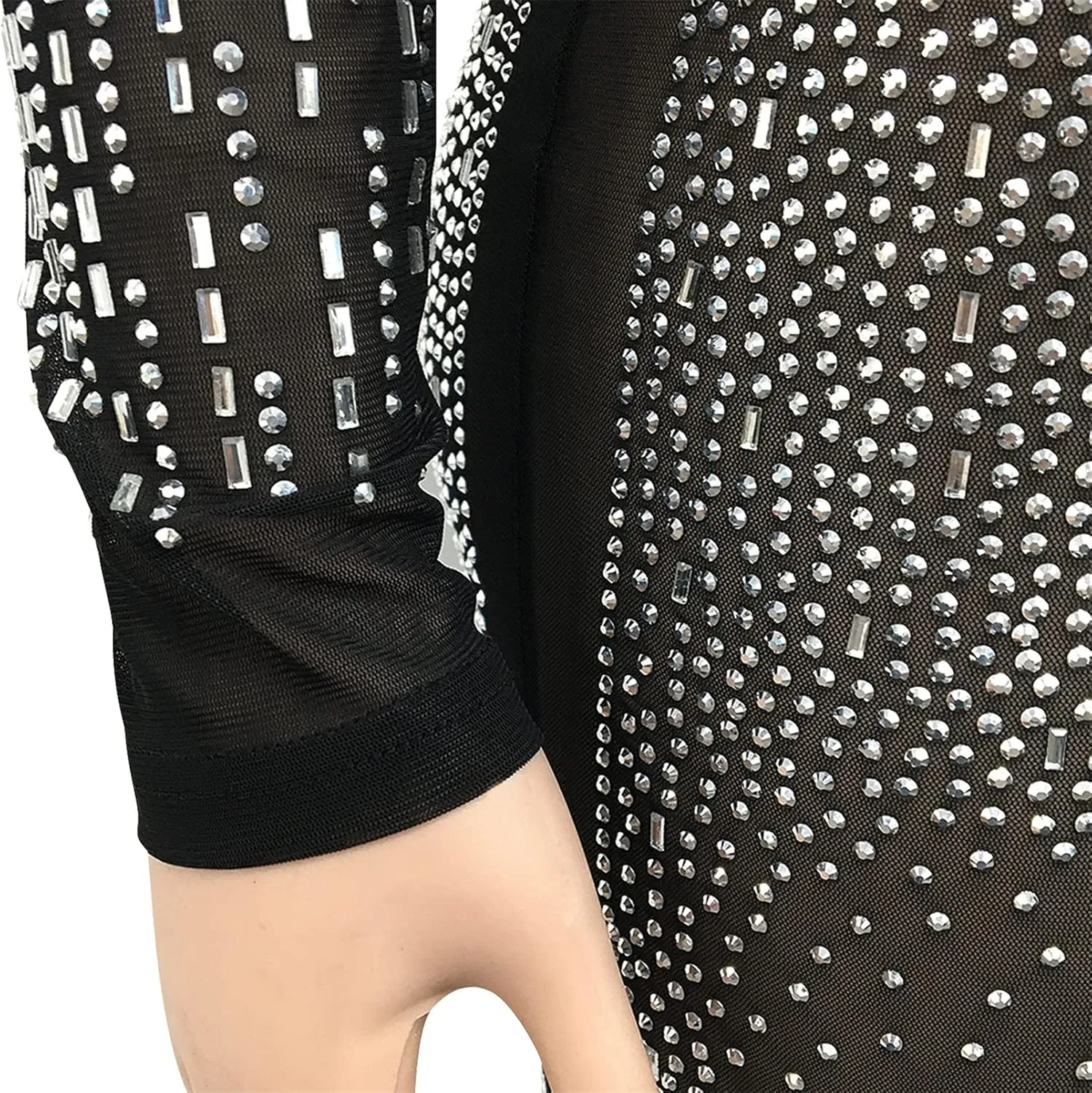 Womens Sexy 2 Pieces Mesh Rhinestone Crop Tops Shirts Bodycon Pants Party Clubwear Tracksuit Outfits Set