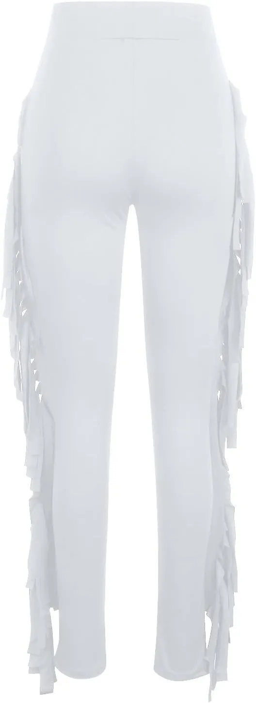 Womens Sexy Curvy Pants Fringed High Waist Skinny Slim Fit Trousers Tight Pants Trendy Casual Solid Long Trousers