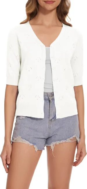 Women's Short Sleeve V Neck Shrugs Button Down Knit Cropped Cardigan Sweater Tops