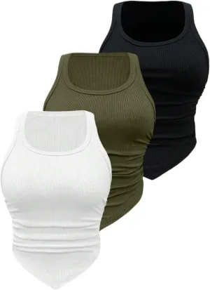Womens Sleeveless Camisole Tank Tops Blouse Rib-Knit Regular Casual Asymmetrica Tank Top