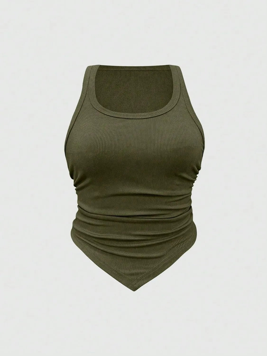 Womens Sleeveless Camisole Tank Tops Blouse Rib-Knit Regular Casual Asymmetrica Tank Top