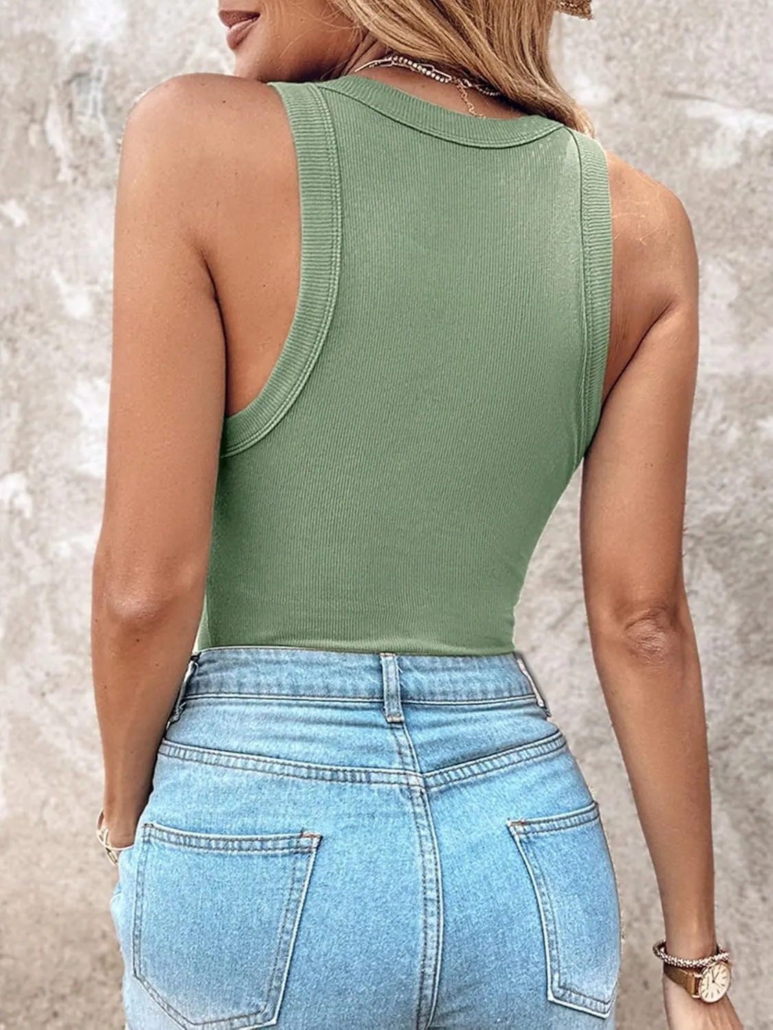 Womens Sleeveless Camisole Tank Tops Blouse Round Neck Sleeveless Ribbed Knit Tank Top