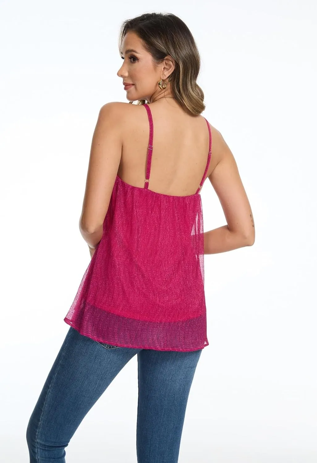 Women's Sparkly Camisole Tops Glitter Sexy V Neck Spaghetti Strap Tank Cami Shirt