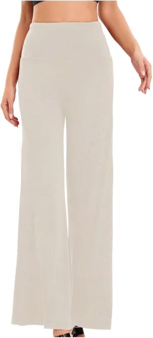 Women's Stretchy Wide Leg Yoga Pants Casual Comfy High Waist Palazzo Lounge Pants Loose Dance Trousers Comfy Slacks