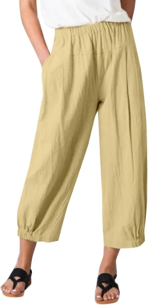 Women's Summer Capri Pants for Women Cropped Comfy Boho Beach Elastic Waisted Yoga Trousers Palazzo Lounge Baggy Pant