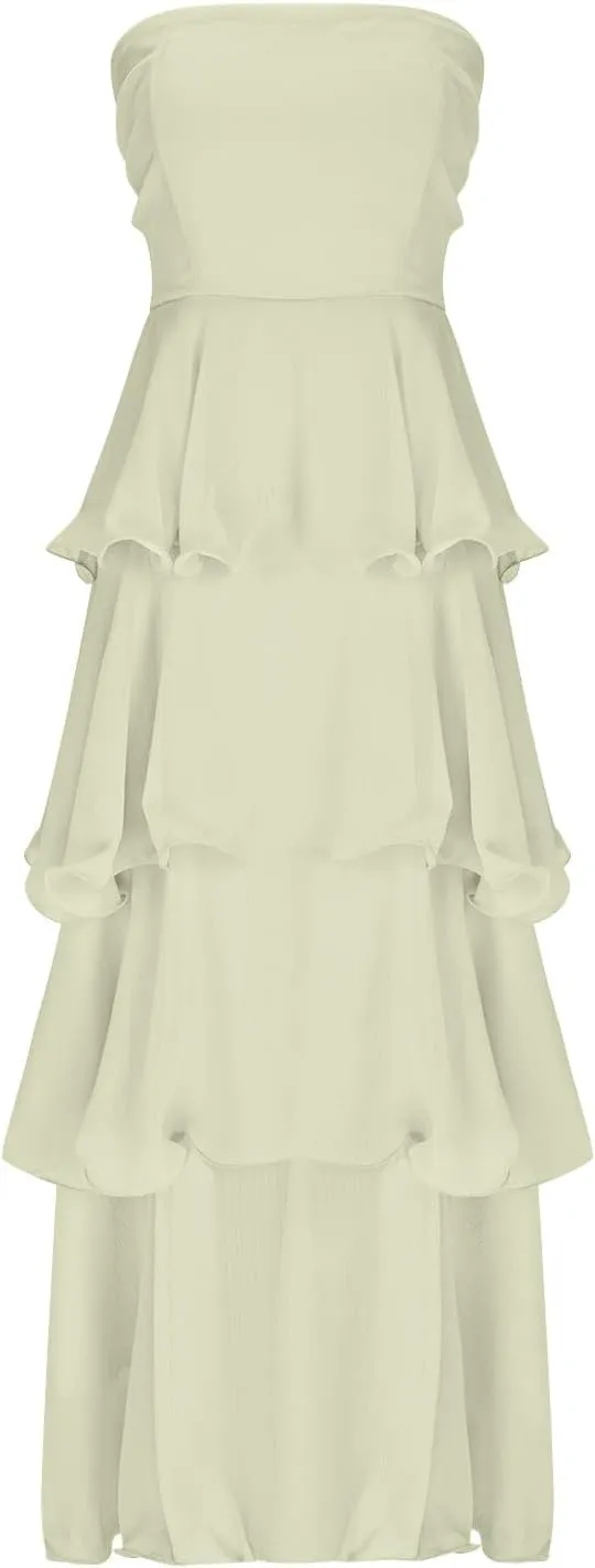 Women's Summer Dress Strapless Maxi Dress 2025 Casual Tube Tops Sleeveless Off Shoulder Tiered Beach Boho Sundress