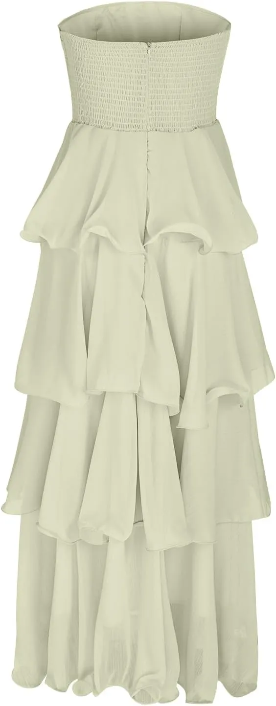 Women's Summer Dress Strapless Maxi Dress 2025 Casual Tube Tops Sleeveless Off Shoulder Tiered Beach Boho Sundress