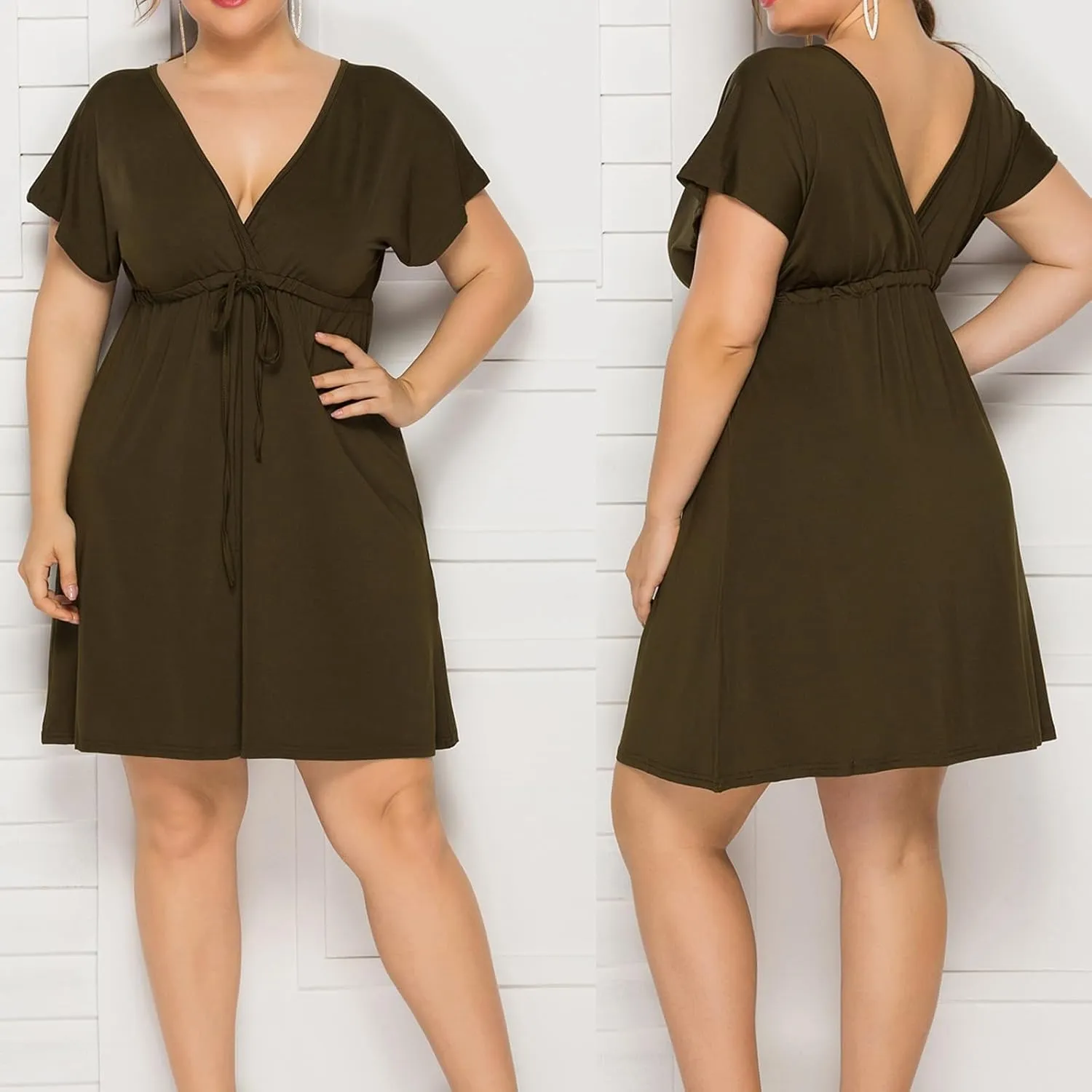 Womens Summer Dresses Short Sleeve Kimono Style Deep V Neck Casual Summer Dress M 4XL Plus Size
