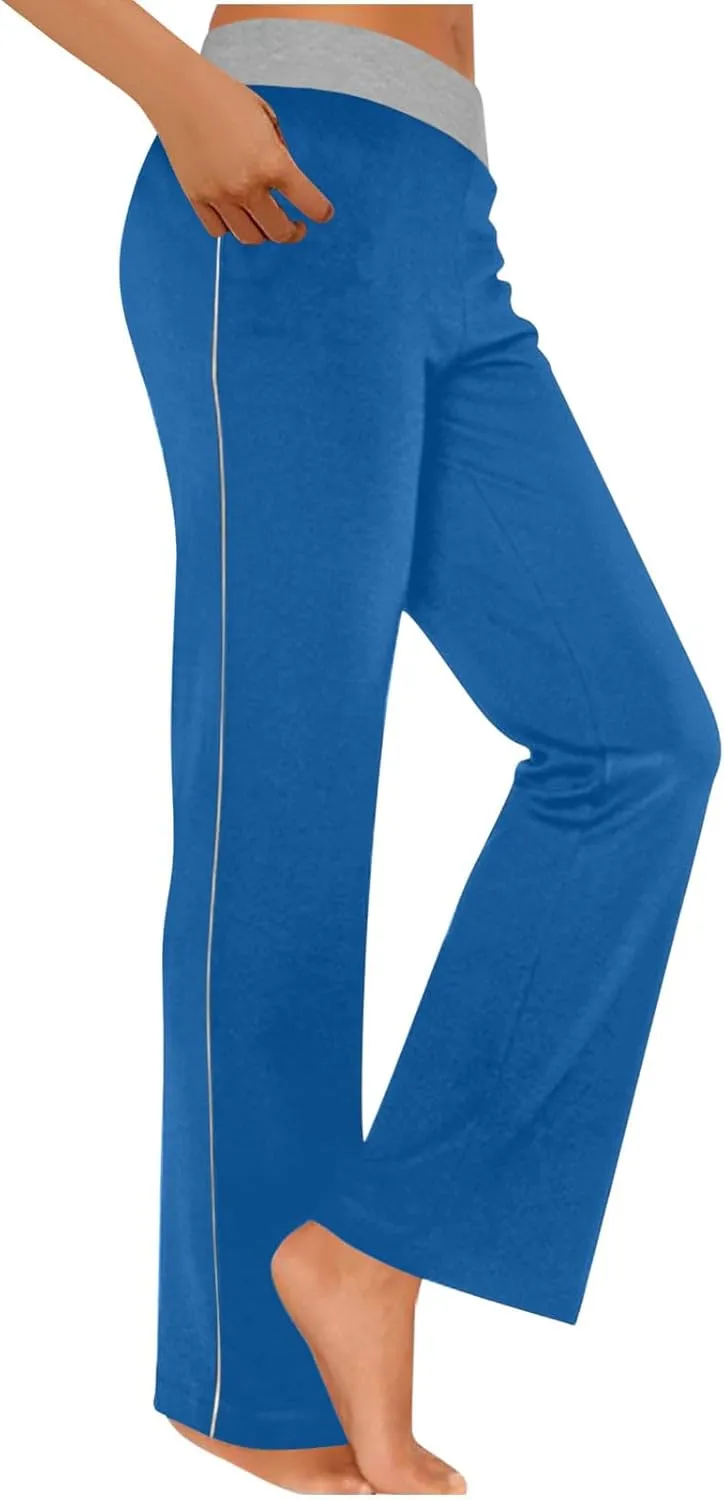 Women's Sweatpant Yoga Leggings Side Striped High Waist Stretch Comfy Jogger Gym Sport Workout Pants Trousers Slacks